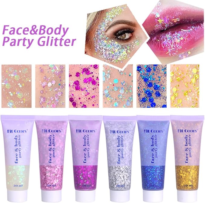 Purple Face Glitter Gel,Mardi Gras Carnival Singer Concerts Festival Rave Accessories,Body Glitter,Sequins Face Glitter Paint Makeup,Sparkling Hair Chunky Glitter for Women,50ML