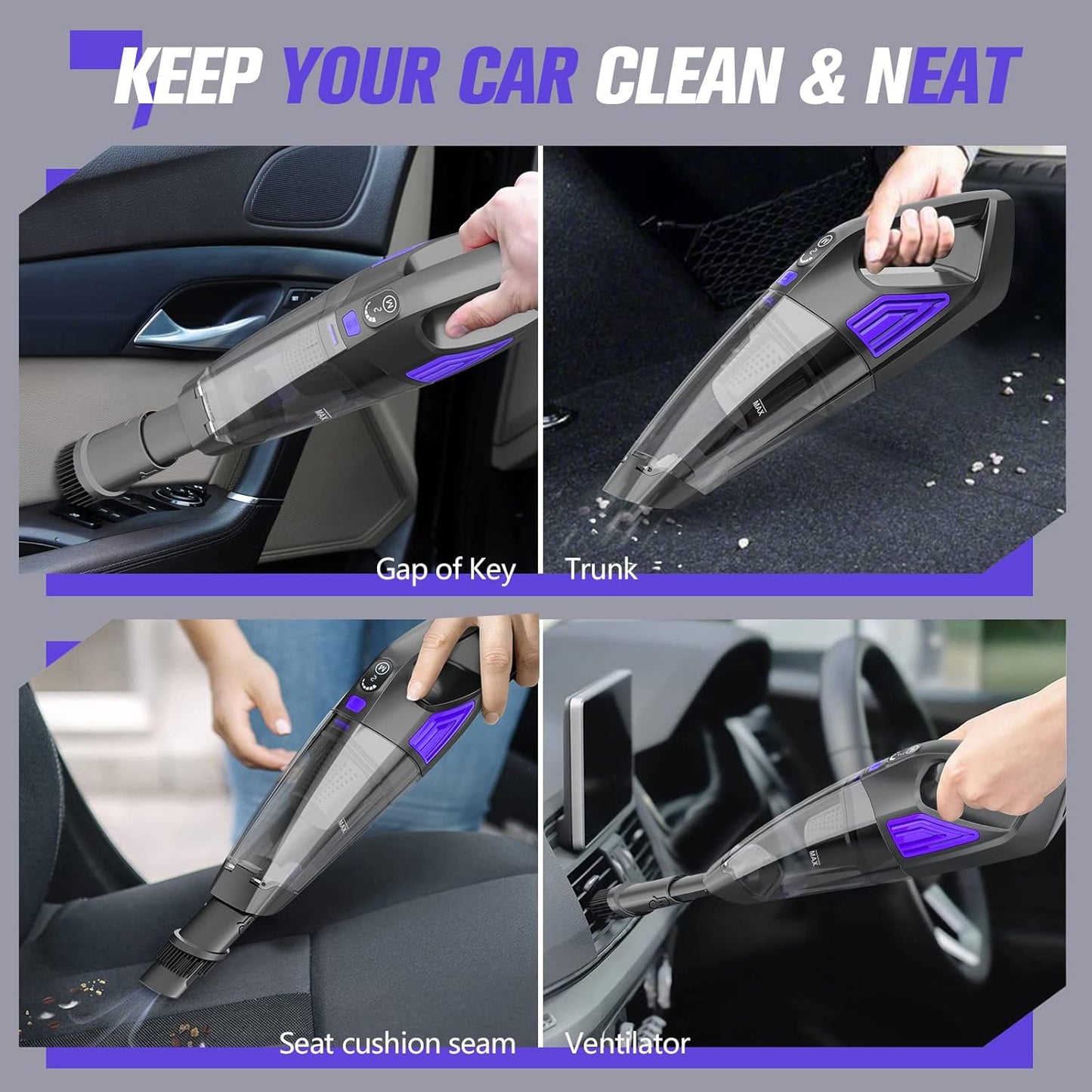 Handheld Vacuum Cordless Cleaner,Powerful Portable and Dust Buster Hand Vcauum Rechargeable with Large-Capacity Battery for CarPetOfficeHome (Dark Purple)