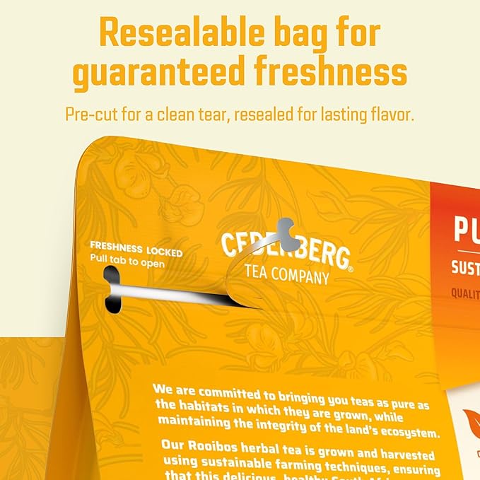 Cederberg Tea Company Lemon Honeycomb Rooibos Tea Bags - Made with Organic Red Rooibos Tea, South African Herbal Tea, Naturally Caffeine Free Tea, Small Batch - Select Blend Non-GMO, Premium Leaf, Antioxidant-Rich, 30 Count