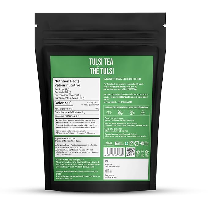 Tulsi Holy Basil Tea Bags 50 Count For Cognitive Balance & Overall Health Ayurvedic Tulsi With Antioxidants Caffeine Free Holy Basil Leaves Pyramid Herbal Tea Bags Support Digestion & Boost Immunity