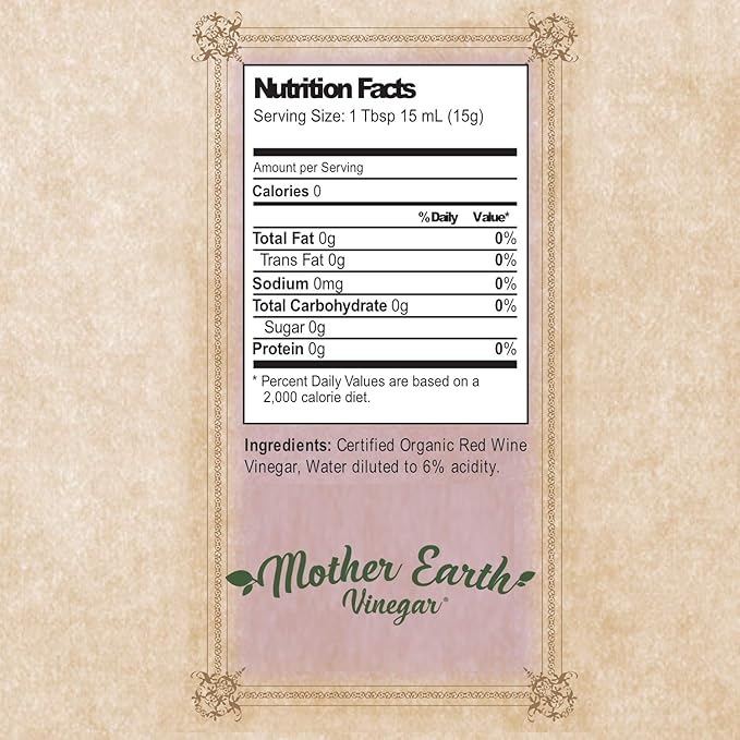 Mother Earth, Organic Red Wine Vinegar with The Mother, Fresh Pressed Organic Cabernet Grapes, ORWV, RWV, Raw, Unpasteurized, Unfiltered (1/32oz Glass Bottle)