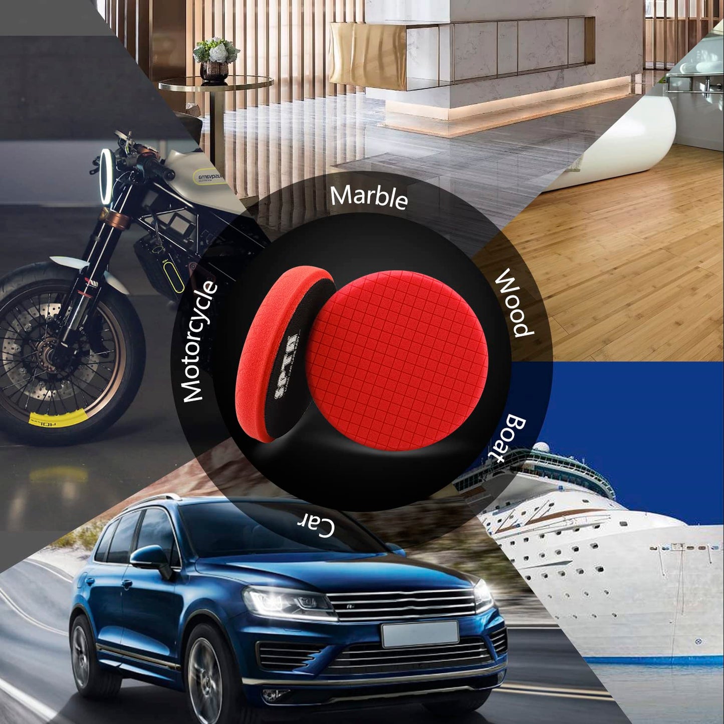 Red Finish Polish Pad, 3Pcs 5 Inch Buffing Polishing Pads for 125mm Backing Plate Compound Buffing Sponge for Car Buffer Polisher Compounding, Polishing and Waxing