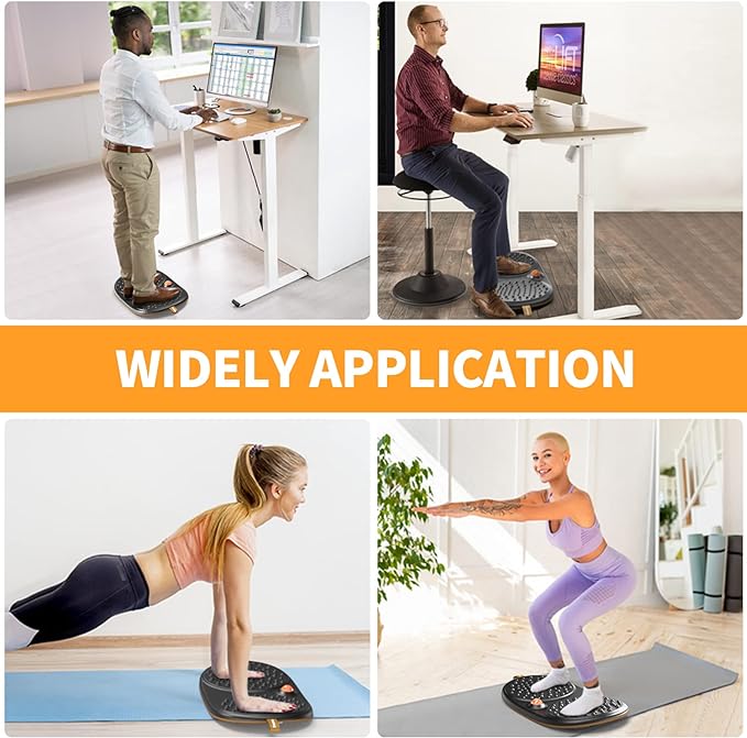 Trobing Standing Desk Mat Balance Board with Rollerball, Wooden Wobble Anti Fatigue Mat Balance Board for Standing Desk, Home Office Non-Slip Comfort Floor Mat to Relieve Foot, Knee, and Back Pain