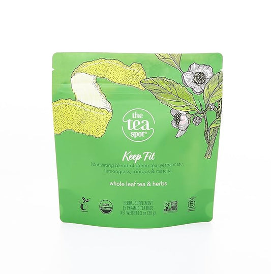 The Tea Spot Organic Keep Fit Green Tea with Yerba Mate and Matcha for Metabolic Support | Blend of Green Tea, Matcha, Yerba Mate, Rooibos, Lemongrass and Lemon Flavor | Caffeine-Free 15 Tea Bags