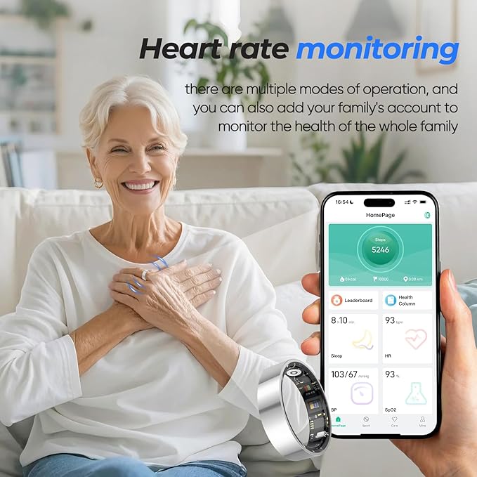 Smart Ring with Sleep Monitoring, No APP Subscription, 10-Day Battery Life, Stress/Heart Rate/Women's Health Tracker, Android & iOS Compatible (Black, 9)