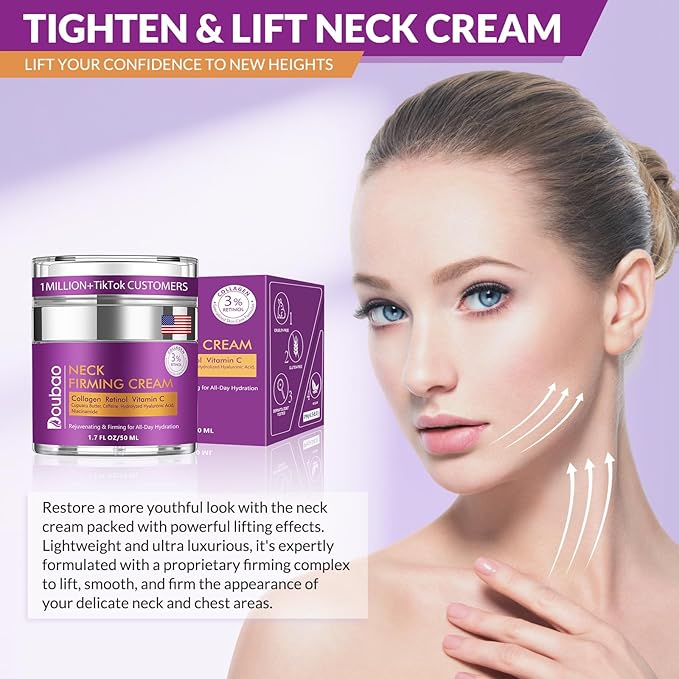 Advanced Neck Firming Cream – 3% Retinol & Hyaluronic Acid for Wrinkle Reduction, Lifting & Skin Tightening – Anti-Aging Moisturizer for Face, Neck & Décolleté – Deep Hydration, 3.4 FL(2 bottle)