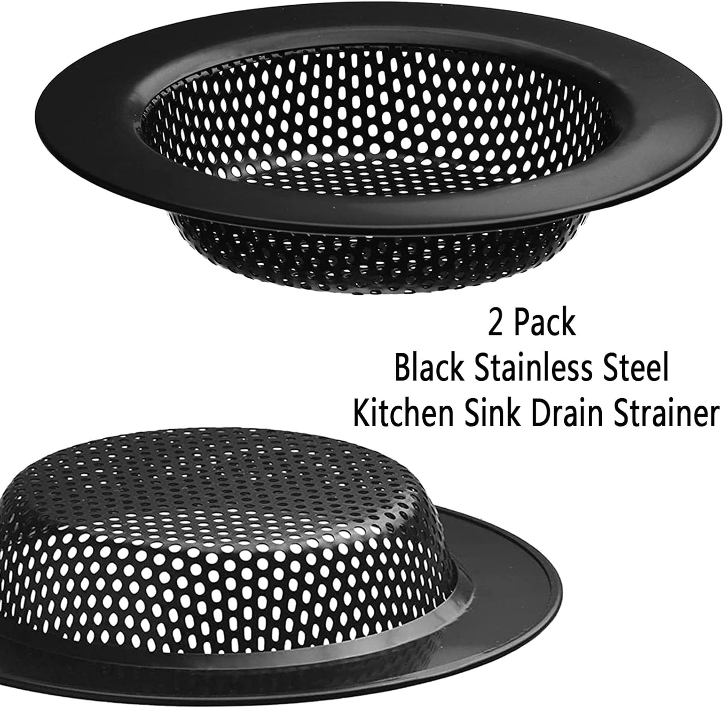2 Pcs Black Stainless Steel Mesh Sink Drain Strainer, 3.54" Top/2.16" Kitchen Filter Trap Basket,Large Food Catch for Bathroom Bathtub Wash basin Floor drain balcony RV Drain Hole Electroplated Coatin