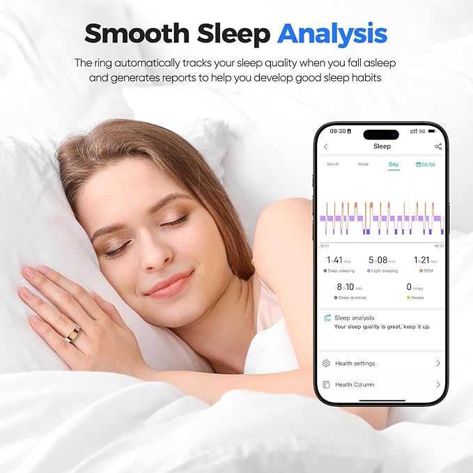 Smart Ring with Sleep Monitoring, No APP Subscription, 10-Day Battery Life, Stress/Heart Rate/Women's Health Tracker, Android & iOS Compatible (Black, 11)