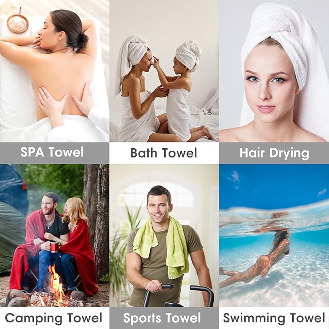 JML Microfiber Towels, Bath Towel Set (6 Pack, 27" x 55") - Extra Large, Soft, Absorbent, Fast Drying Bathroom Towel for Shower, Swimming, Fitness, Sport, Yoga, Peach/Grey/Blue