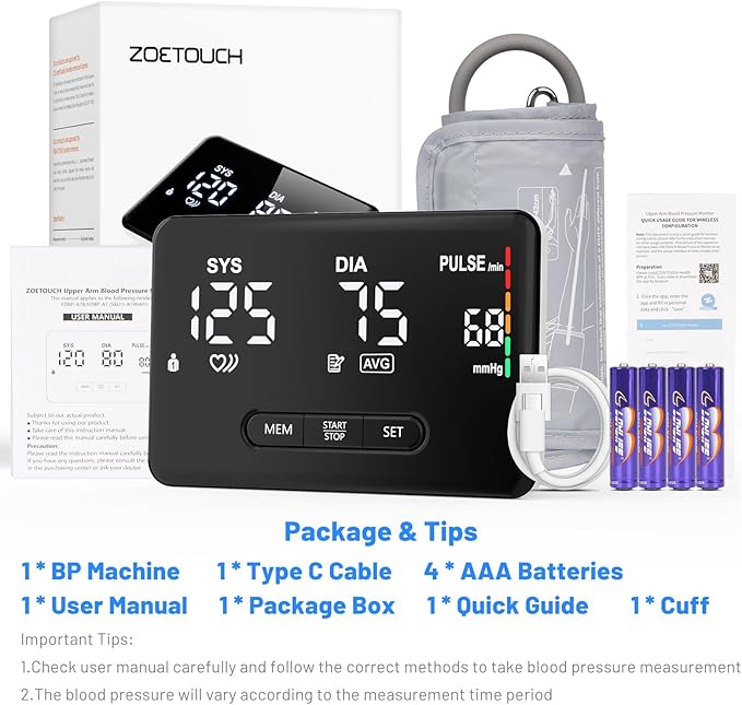 Smart Blood Pressure Monitor for Home Use, Bluetooth Upper Arm BP Machine with Large Cuff 8.66-16.54”, Accurate Digital Monitors 2x199 Readout, 6.89 inch Backlit LED Screen, Work with APP