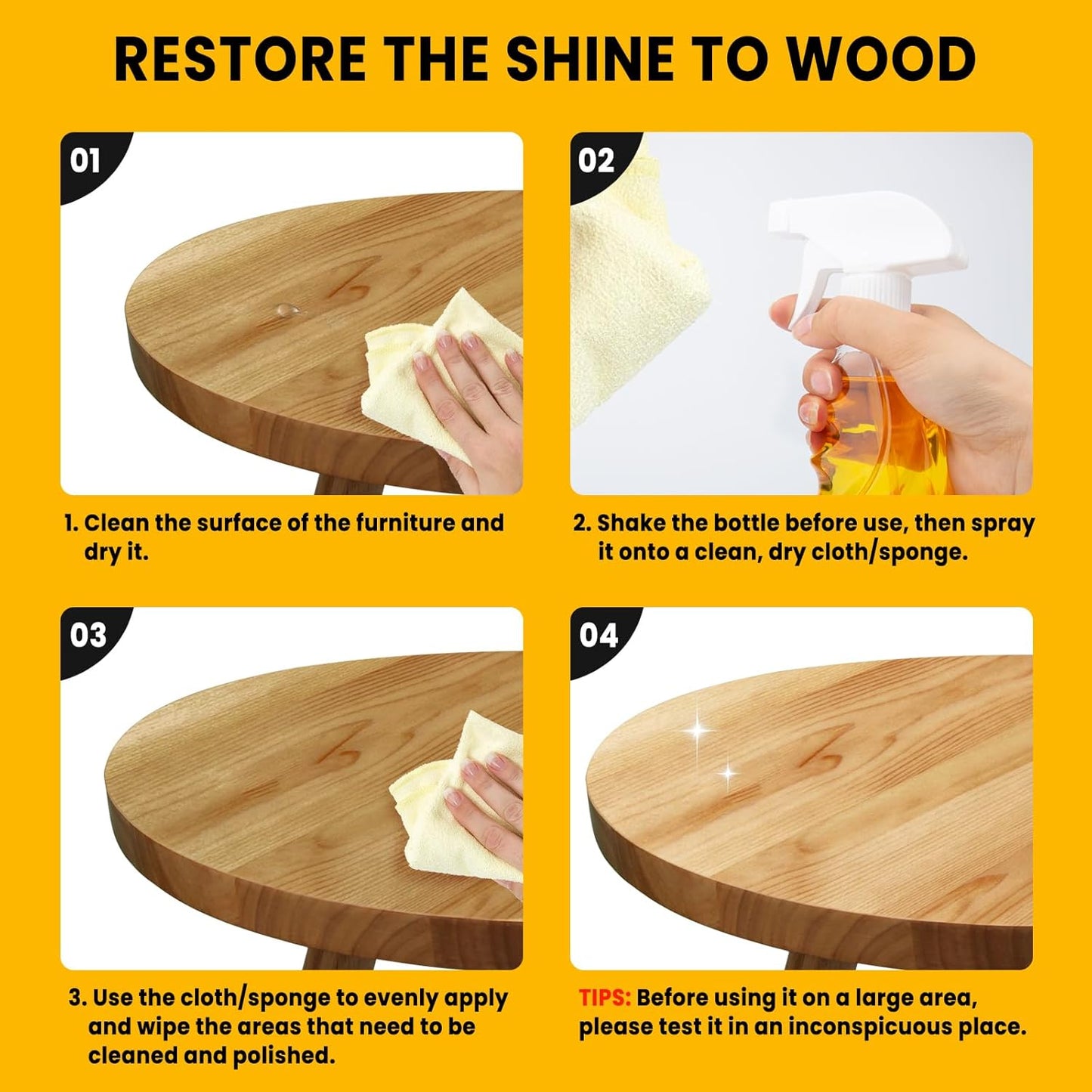 PIPIHUA Wood Oil Polish Spray, Shines & Protects, Wood Furniture Cleaner and Polish for Cabinets Tables Floors Mint Scent 16.9 oz