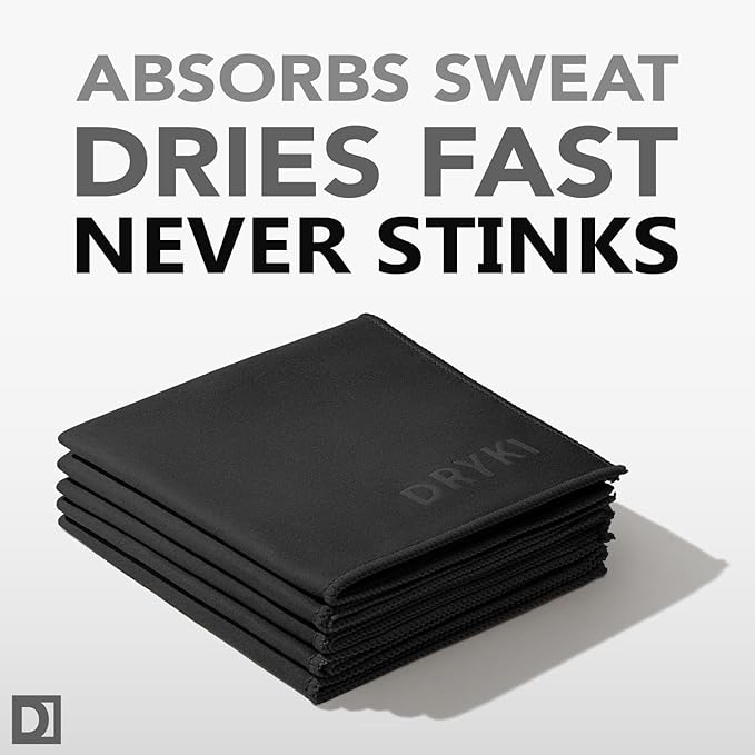 Pocket-Sized Sweat Towels - The Original Sweat Absorbing Handkerchiefs - Quick-Dry Microfiber Sweat Rags for Face, Hands, & Body - Men & Women - Gym, Sports, and Work (Black: 5 Pack)