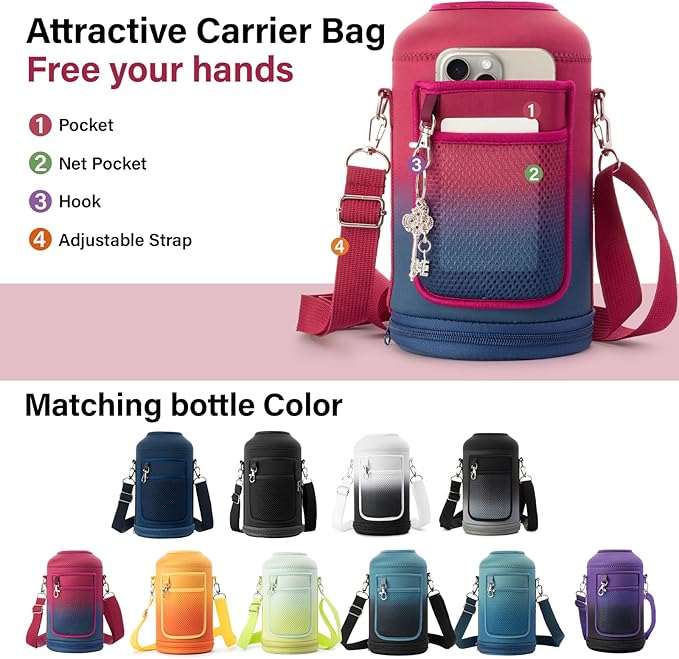 1 Gallon Water Bottle Insulated | Thickened Stainless Steel Vacuum Metal Water Jug | Portable Sports Large for Gym and Hiking with Straw, Carrier Bag, Handle Strap | BPA-Free 128 oz