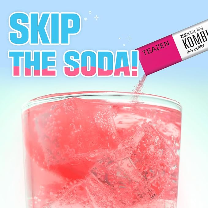 TEAZEN Berry Kombucha Tea, Hydration Drink Mix, Sugar Free, Live Probiotics & Prebiotics, 10 Sticks, 1.76oz