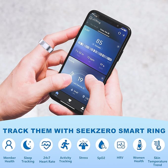 Smart Ring for Women Men - Titanium Health Fitness Tracker Ring with Heart Rate, Step Counting, Calories, Sleep & Stress Monitor for iPhone and Android, No Subscription Fee (Sliver, 7)