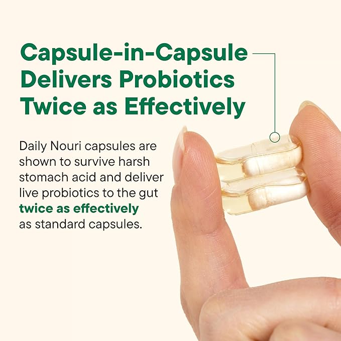 Nouri Daily Stress Support Probiotic for Women & Men | Supports Cortisol Management, Stress Relief, Mood, Digestion & Gut Health | 3 Clinically Studied Strains + Vegan Omega Oil | 30-Day Supply