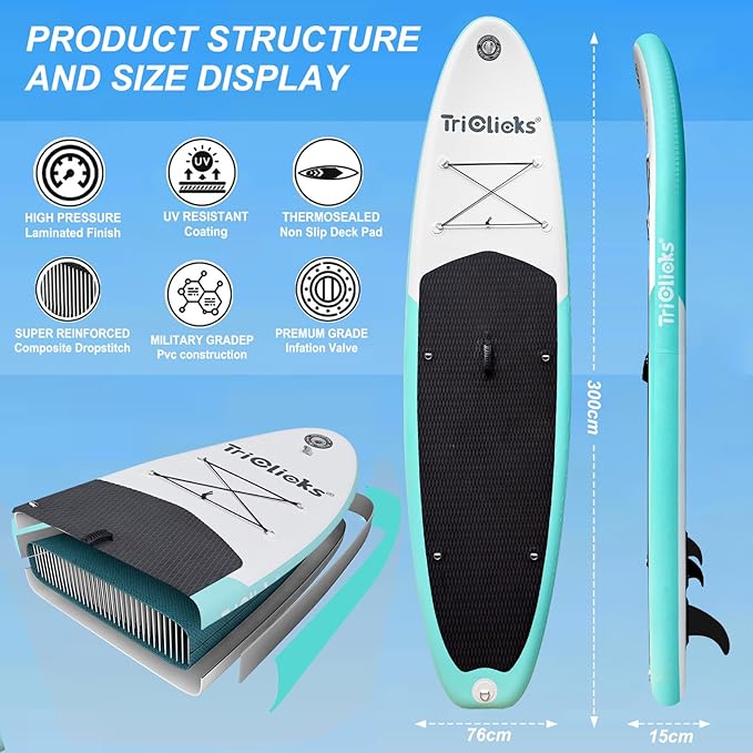 10' Inflatable Stand Up Paddle Board, Ultra-Light Wide Yoga Board for All Skill Levels with Premium SUP Paddleboard Accessories, 84L Waterproof Bag, Non-Slip Comfort Deck for Youth & Adults