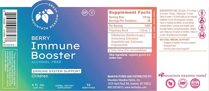 Mountain Meadow Herbs Berry Immune Booster for Kids Immune Support, with Elderberry and Echinacea - 4oz.