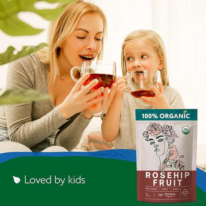 Rosehip Tea Organic (8oz.) โ Dried Rose Hip Fruit Whole โ Source of Vitamin C from Food