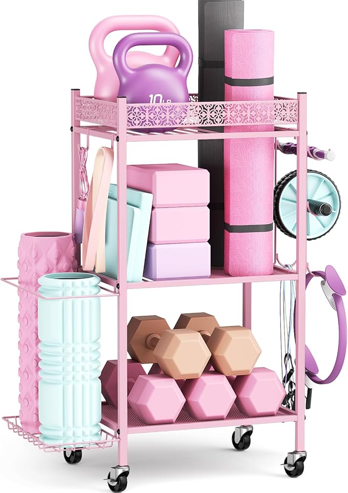 Yoga Mat Storage Rack, Home Gym Storage Rack, VOPEAK Workout Storage for Yoga Mat, Foam Roller, Equipment Gym Storage for Home Exercise and Fitness Gear (Metal)
