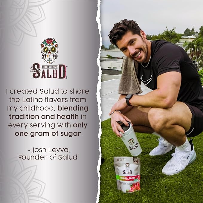 Salud 2-in-1 Energy Drink Powder + Focus, Peach Lemonade, Organic Caffeine, B6 + B12, Theanine, Clean Energy Drink Packets, Agua Fresca Mix, Non-GMO, Gluten Free, Vegan, 1g of Sugar, (15 Servings)