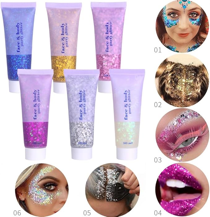 Rose Body Glitter,Sparkling Neon Outfit Party Holographic Sequins Paint Body Glitter Gel Makeup.(04# Rose)