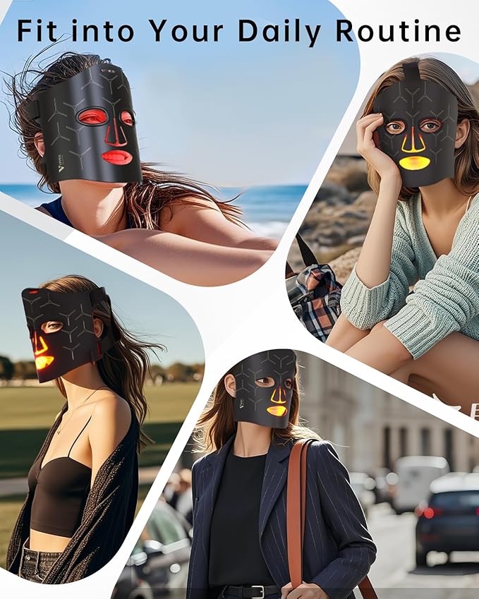 VYM Infrared Light Therapy Mask: High Energy Skincare Device for Glowing Skin – Ultra-Thin 1.8mm 4.6oz, 830nm 633nm 590nm, Cordless Red Light Therapy for Face Luxury Gift - Black Windmill