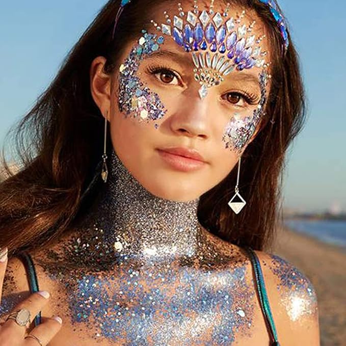 Purple Face Glitter Gel,Mardi Gras Carnival Singer Concerts Festival Rave Accessories,Body Glitter,Sequins Face Glitter Paint Makeup,Sparkling Hair Chunky Glitter for Women,50ML