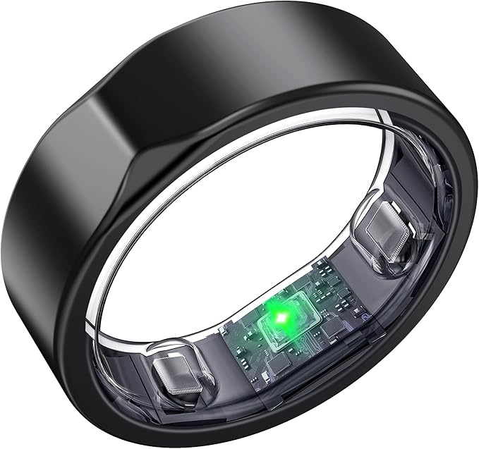 Smart Ring for Women Men - Titanium Health Fitness Tracker Ring with Heart Rate, Step Counting, Calories, Sleep & Stress Monitor for iPhone and Android, No Subscription Fee (Black, 11)