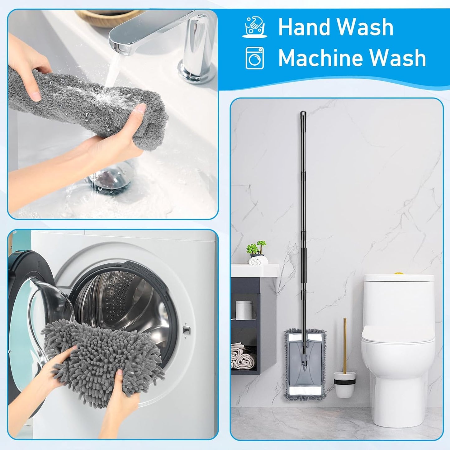 Wall Cleaner Mop with Long Handle, Wall Dust Cleaning Mop for Washing Walls with 2 Microfiber Reusable Pads,Floor Dry Wet Dust Mops for Wall Washer, Floor,Ceiling Cleaner