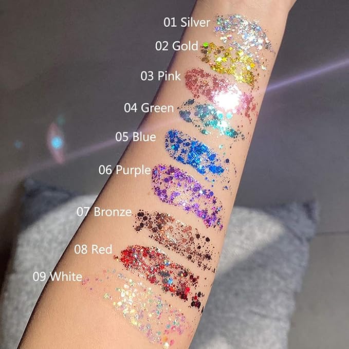 MAEPEOR Chunky Face Body Glitter Gel 19 Colors Mermaid Sequins Holographic Body Glitter Gel Long-Lasting Festival Makeup Glitter Paint for Face Body Hair Nails (30g, 03 Pink)