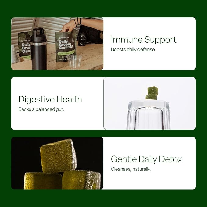 Daily Greens Gummies – Vegan, Sugar-Free Superfood Blend with Prebiotics, Probiotics & Enzymes | Gut & Immune Support, Natural Energy | Mixed Berry Flavor | 120 Gummies | Non-GMO, Gluten-Free