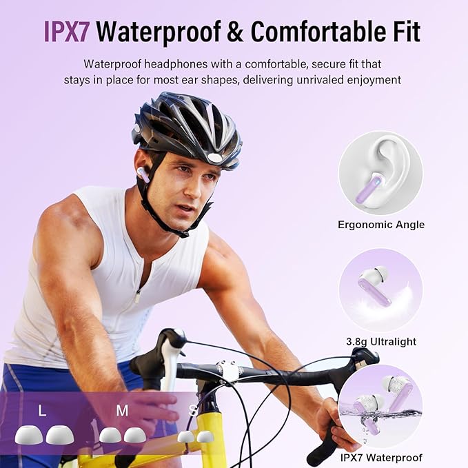 Wireless Earbuds, Bluetooth 5.4 Headphones with Multifunctional Touch Screen, 48H Bass Stereo Ear Buds with ANC/ENC Noise Cancelling/Transparency Mode, IPX7 Earphones with 5 EQ Modes, Purple