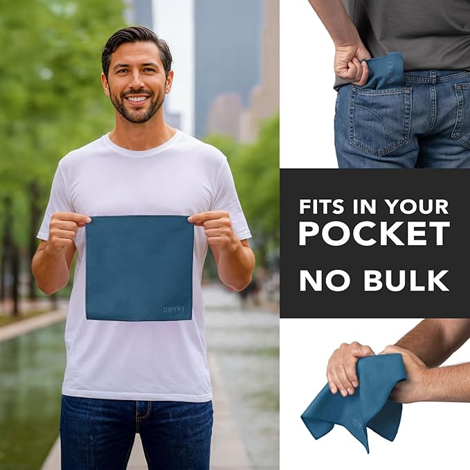 Pocket-Sized Sweat Towels - The Original Sweat Absorbing Handkerchiefs - Quick-Dry Microfiber Sweat Rags for Face, Hands, & Body - Men & Women - Gym, Sports, and Work (Blue: 5 Pack)