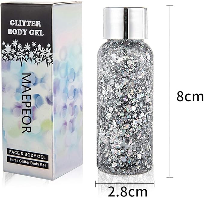 MAEPEOR Chunky Face Body Glitter Gel 19 Colors Mermaid Sequins Holographic Body Glitter Gel Long-Lasting Festival Makeup Glitter Paint for Face Body Hair Nails (30g, 03 Pink)