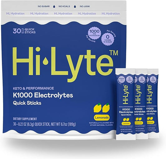 Hi-Lyte Keto & Performance - K1000 Electrolyte Quick Sticks - Lemonade - 1000mg Potassium, Magnesium, Calcium - Single-Serve Packets for Keto Hydration Support - No Sugar, No Carbs