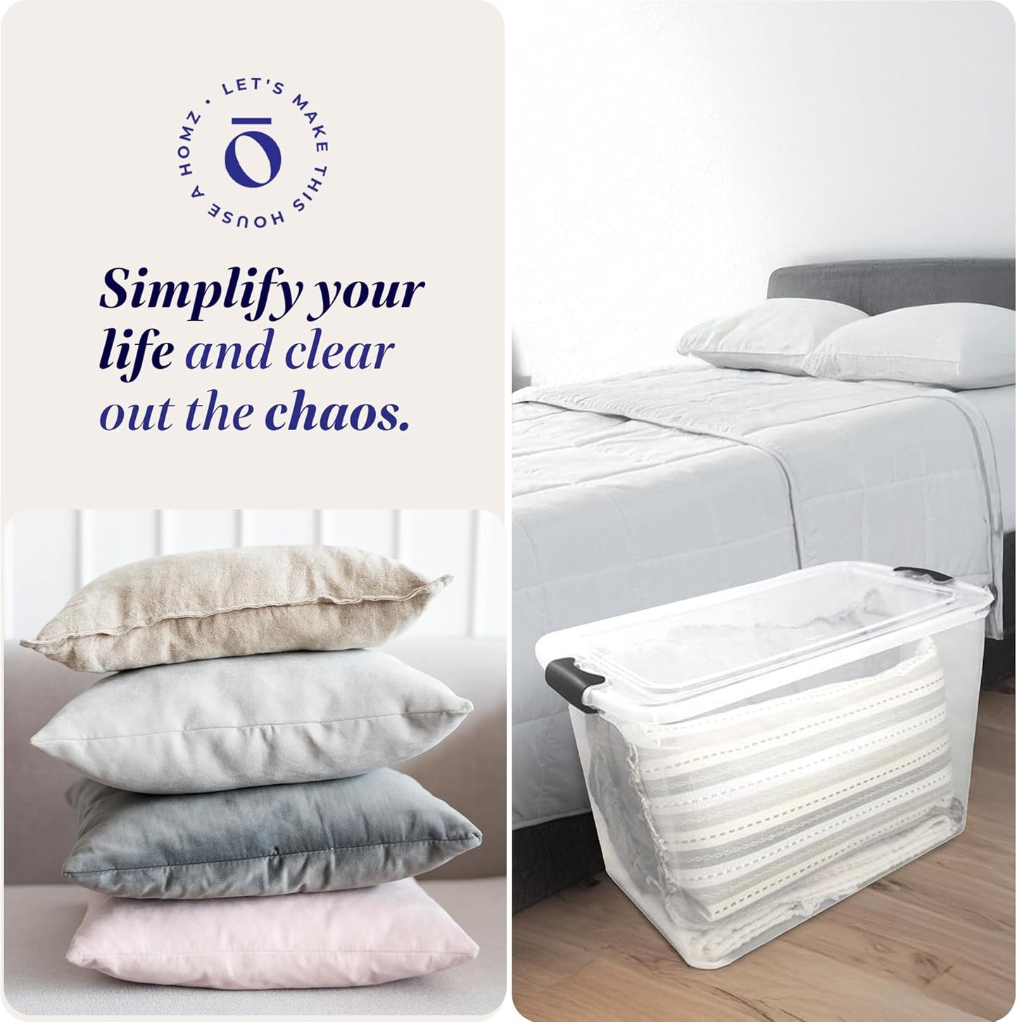 HOMZ 2-Pack Latching Lid, Large Clear Plastic Storage Bins w/Lids, 112 Quart, Gray Latch - Stackable Container Boxes for Home, Bathroom, and Office Organization