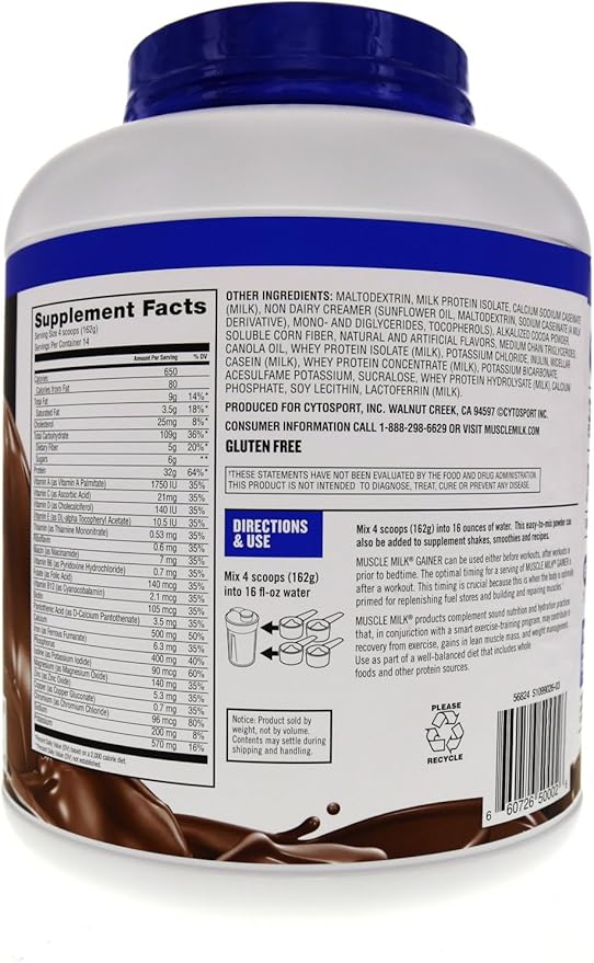 Muscle Milk Gainer Protein Powder, Chocolate, 32g Protein, 5 Pound
