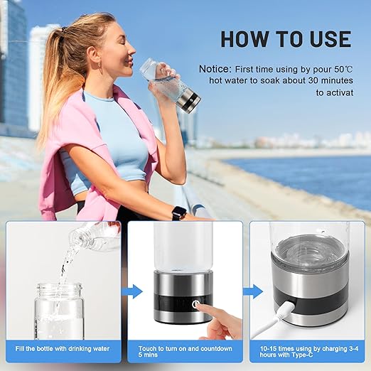 snawowo Glass Hydrogen Water Bottle Generator 16oz/460ml- 2500+PPB Concentration SPE/PEM Technology - Enhanced Vitality Improving Health |Food-grade |LED Display |Type-C Charging for Daily Use or Gift