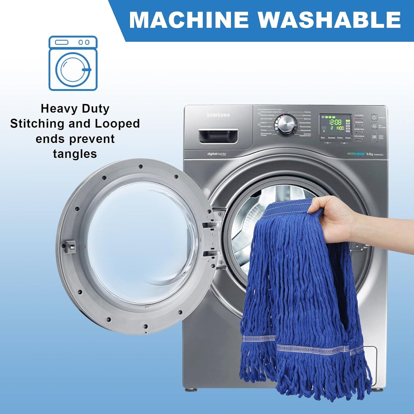 3 Pack Reusable Cleaning Heavy Duty Mop Heads Commerical Replacement Mop Heads Suitable for Heavy Commercial Industrial Residential Areas -Blue Cotton Looped Replace Mop Head (Deep Blue)