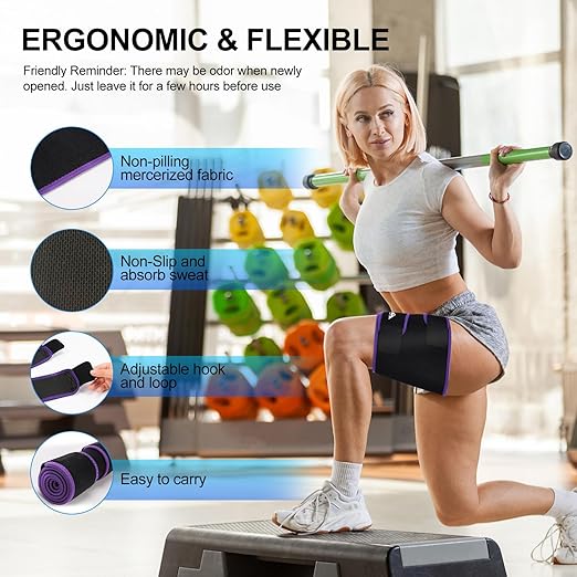 supregear Thigh Wraps Support, Adjustable Compression Neoprene Thigh Sleeve Hamstring Quad Wrap Upper Leg Brace for Women Men Pulled Groin Muscle, Quadriceps, Black + Purple, M