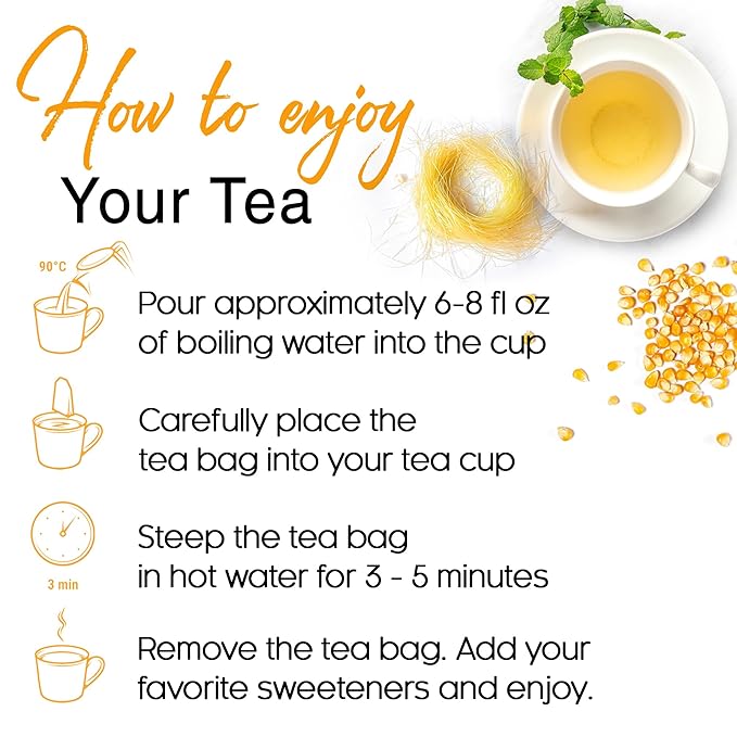 FreshDrinkUS, Premium 40 Tea Bags Corn Silk Tea, 100% Natural & Pure from Corn Silk. Corn Silk Herbal Tea. Clean Ingredients. Made with Natural Material Tea Bags. No Sugar, No Caffeine, Vegan. (40 Tea bags Corn Silk)