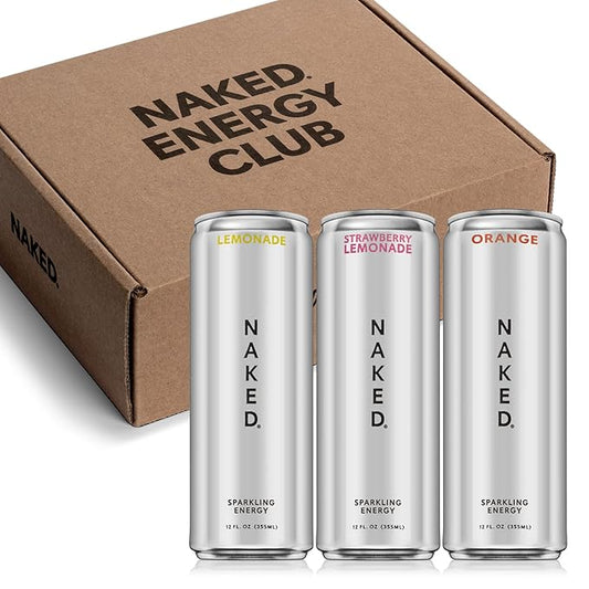 Naked Sparkling Energy - Sample Box - Three Flavors - Lemonade, Orange, and Strawberry Lemonade
