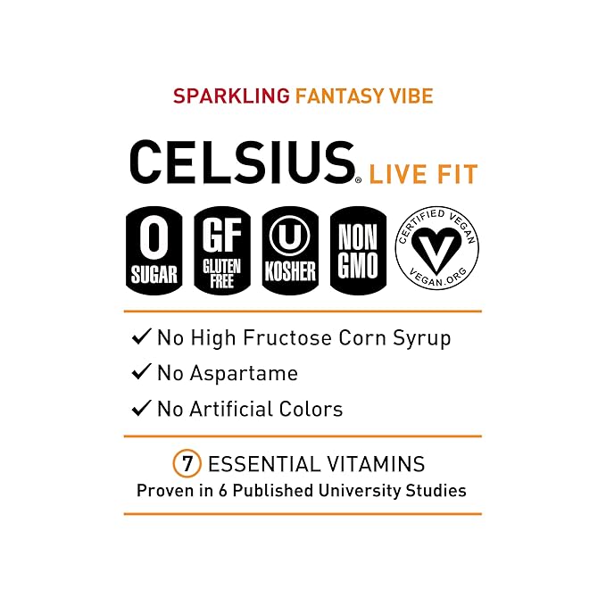 CELSIUS Sparkling Fantasy Vibe, Functional Essential Energy Drink, 12 Fl Oz (Pack of 12)