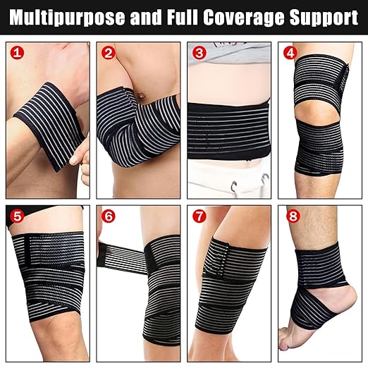 supregear 2 Pcs Hamstring and Thigh Compression Wraps, Adjustable Thigh Brace for Muscle Sprain, Quadricep Support Sleeve for Men and Women, Elastic Bandages for Knee Calf Arm Leg, 200 cm/79 in, Black