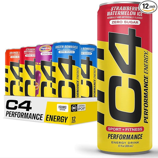 C4 Energy Drinks Variety Pack, Sugar Free Pre Workout Performance Drink With No Artificial Colors or Dyes, Zero Calorie, Coffee Substitute or Alternative, 4 Flavor Variety 12 Pack