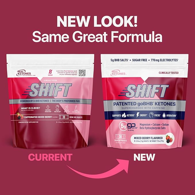 Real Ketones BHB Exogenous Ketones Drink Mix Packets Keto Electrolytes Powder Packets No Sugar with 4 Main Fasting Electrolytes Plus Hydrating Patented Keto BHB - 30 Count Mixed Berry Caffeine