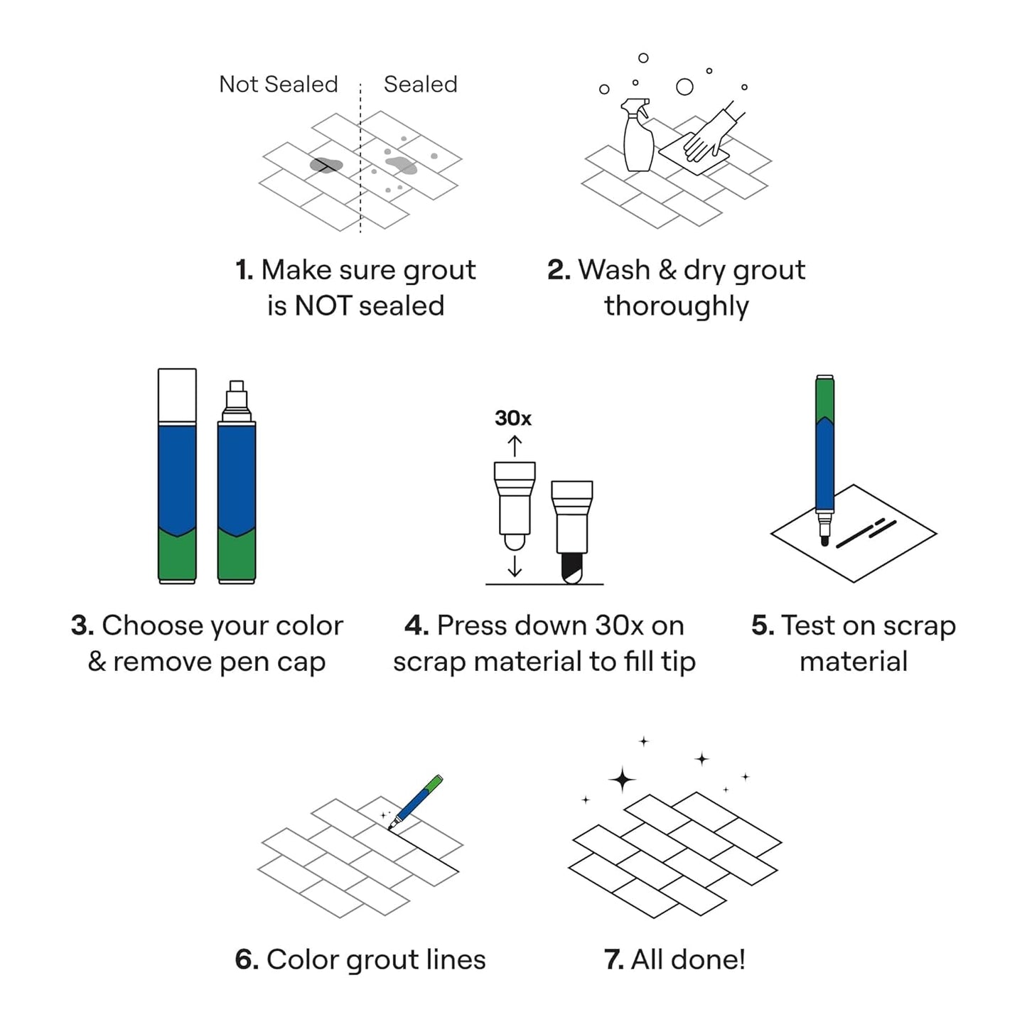 Grout Pen White Tile Paint Marker: Waterproof Grout Paint, Tile Grout Colorant and Sealer Pen - White, Narrow 5mm Tip (7mL)