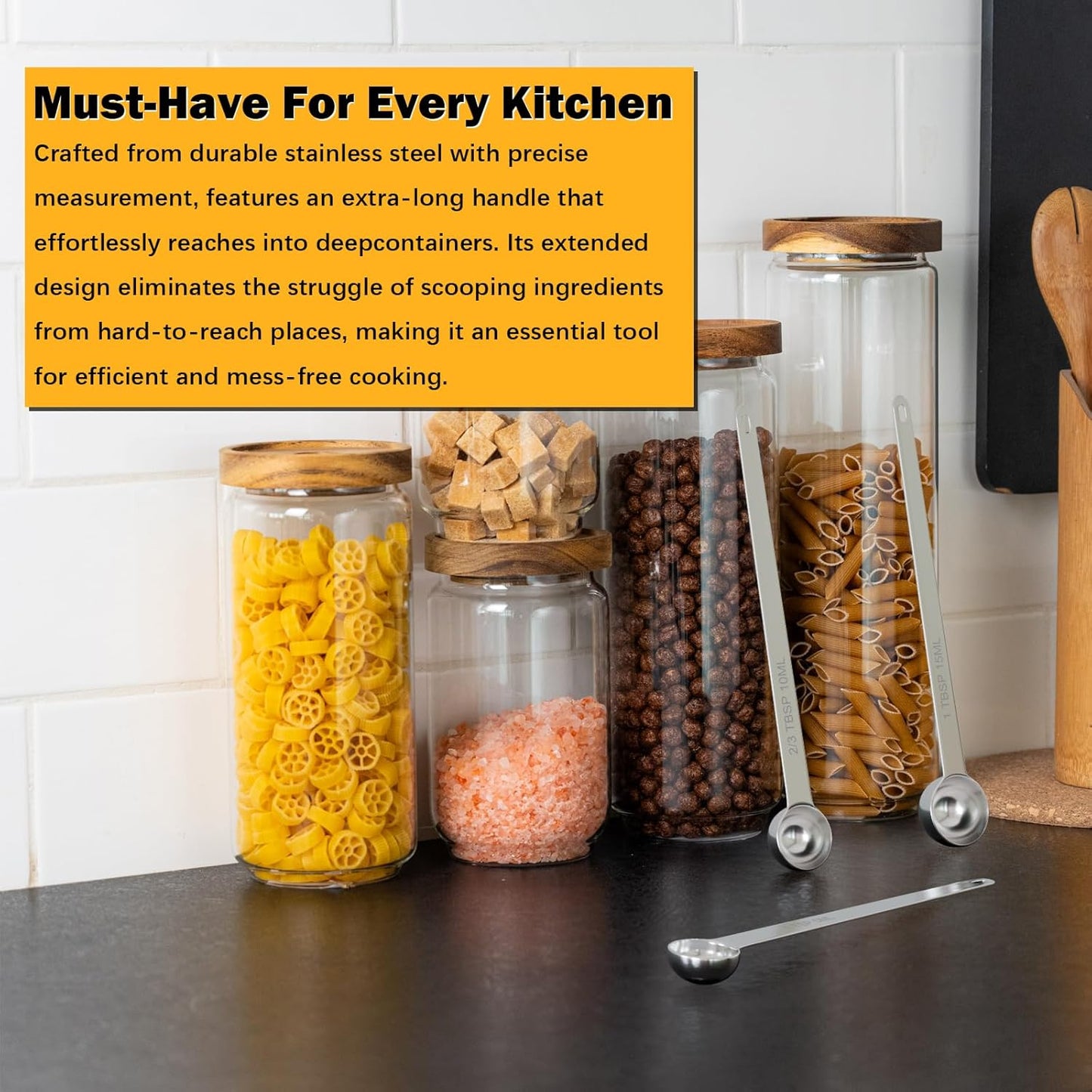 1PCS 2/3Tbsp(2tsp, 10ml) Extra Long Handle Measuring Spoon, Single Stainless Steel Individual Measure Scoop Only