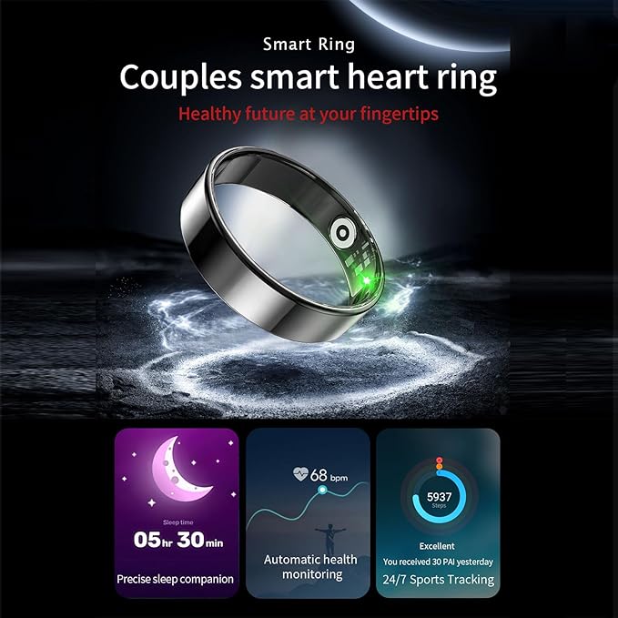 Fitness Tracker, Smart Ring for Women Men, Sleep Tracker Ring with 24/7 Heart Rate Monitor, Fitness Ring with Activity Tracker, Step Counter, Calorie Pedometer, No APP Fee, iOS Android (Black, 8)